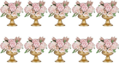 Nuptio Pcs of 10 Mini Sized Metal Urn Planter Elegant Wedding Centerpieces Vase for Wedding Party Decoration, 12.6cm/4.96" Tall Trumpet Vase Flower Holder for Anniversary Ceremony