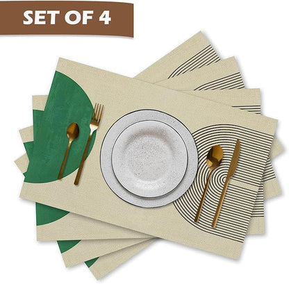 Boho Placemats Set of 4, Modern Minimalist Green and Black Circles Placemats, Boho Mid Century Modern Table Mats Place Mats for Kitchen Dining Table Decoration 16.9x11.4 Inch