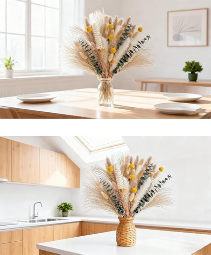 Pampas Grass Boho Decor Bouquet - Natural Dried Flowers Including Billy Balls,Eucalyptus,Bunny Tails Grass,Multi-Scene Decor for Home/Wedding/Living Room/Entryway | Versatile Ins-Style Home Ornament