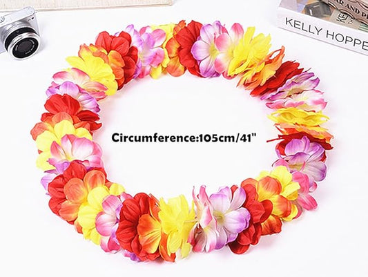 ALIMITOPIA Hawaiian Hula Leis Dance Wreath Garland Artificial Flowers Fabric Neck Loop for Luau Party Costumes (Four Colors)