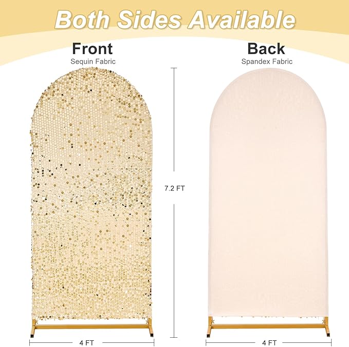 Big Payette Sequin Arch Cover: Light Gold 7.2 FT Arch Backdrop Cover for Arch Stand Glitter Wedding Arch Cover Backdrop Fabric for Birthday Halloween Celeberation