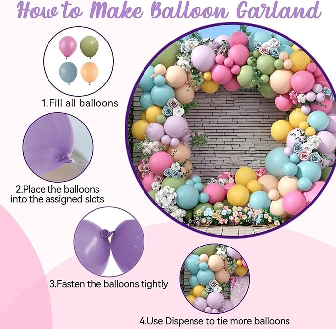 Flower Balloon Arch Kit, 122Pcs Hot Pink Pastel Blue Dusty Green Macaron Orange Lavender Purple Yellow Matte Balloons for Girls Floral-themed Party Boho Baby Shower Wedding Birthday Decorations