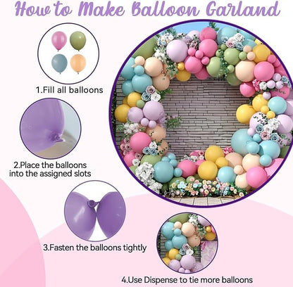 Flower Balloon Arch Kit, 122Pcs Hot Pink Pastel Blue Dusty Green Macaron Orange Lavender Purple Yellow Matte Balloons for Girls Floral-themed Party Boho Baby Shower Wedding Birthday Decorations