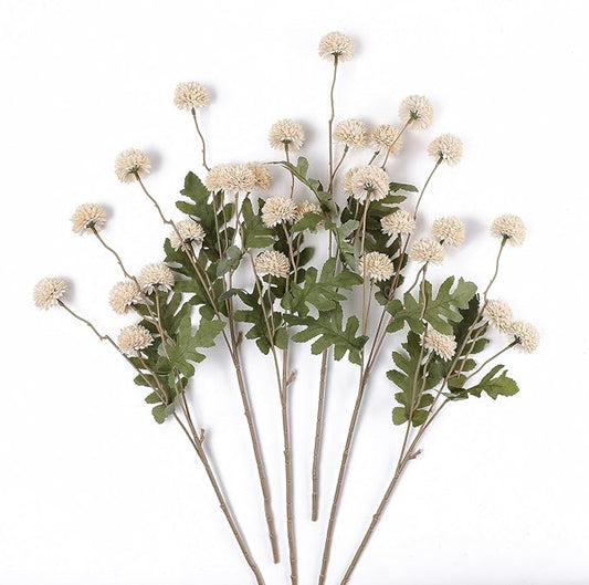 mizii 6Pcs Beige Fake Silk Pompon Mum Artificial Flowers Bulk Small Faux Chrysanthemums with Stems Realistic Floral Decorations for Wedding DIY Bouquet Centerpieces Shower Vase Home Decor (Beige)