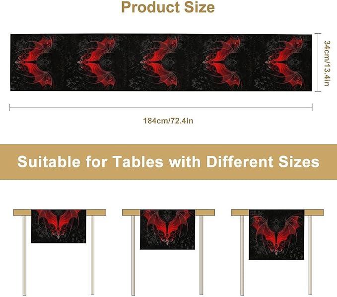 Gothic Table Runner,Red Bat Pattern Table Runner for Home Kitchen Table Dining Garden Farmhouse Wedding Party Decor 13x60 Inch
