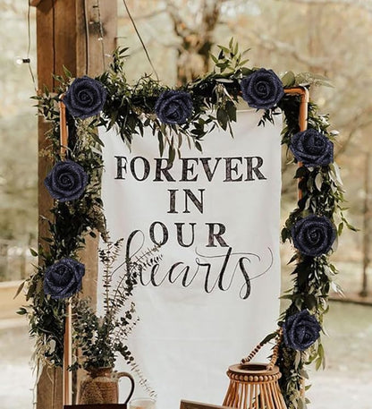 Glitter Roses 30pcs 2.56" Artificial Grey Black Roses with Stems for Baby Shower Decorations