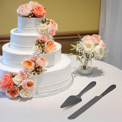 Cake Cutting Set for Wedding - Extended Cake Knife and Server Set Thickened Stainless Steel 13.0" Cake Cutter 10.49" Pie Spatula Great for Birthday Anniversary Christmas Gift 2 Pcs Matte Black
