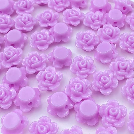 200pcs Acrylic Rose Flower Beads Candy Color Flat Back Spacer Beads Loose Pastel Colorful Decor for DIY Crafts Jewelry Making Bracelet Necklace Earrings(Light Purple)