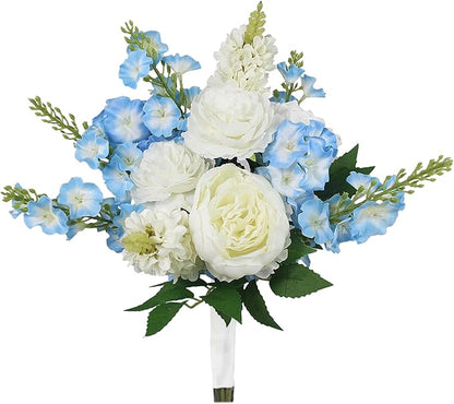 Rinlong 1Pc Baby Blue Bridesmaids Bridal Bouquet Artificial Delphinium Wedding Bouquets for Bride Bridesmaid Silk Bouquet for Wedding Prom