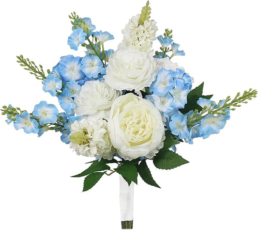 Rinlong 1Pc Baby Blue Bridesmaids Bridal Bouquet Artificial Delphinium Wedding Bouquets for Bride Bridesmaid Silk Bouquet for Wedding Prom