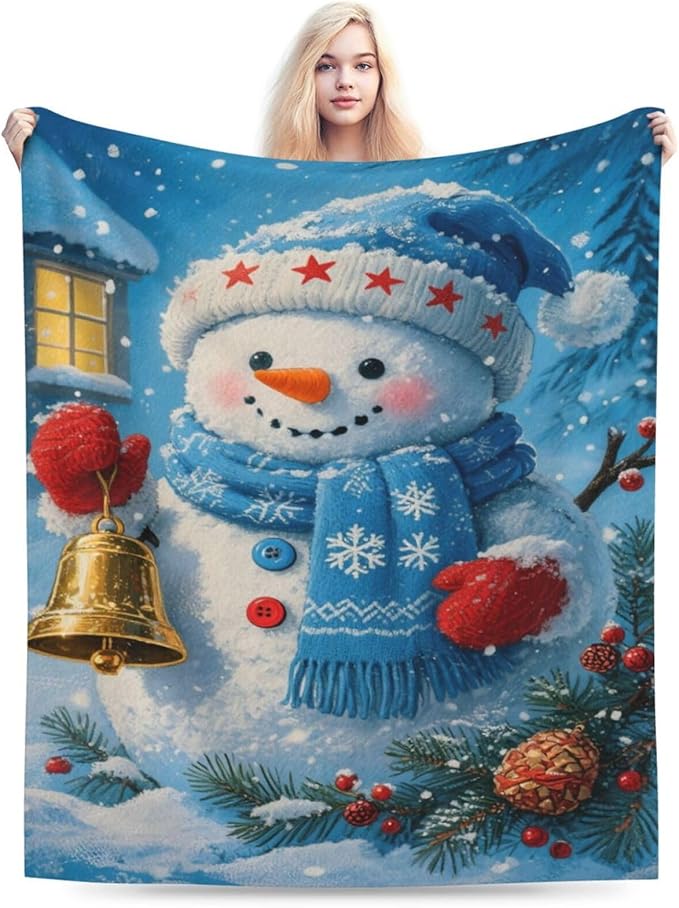 Snowman Blanket Christmas Throw Blanket Winter Snow Soft Cozy Fleece Fuzzy Stuffed Plush Flannel Gifts for Girls Women Boys Kids Adults 50"X60"