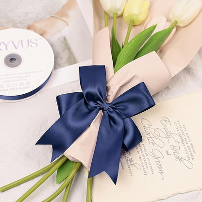 Navy Blue Satin Ribbon, Double Faced 1-1/2 Inch X 50 Yards Navy Blue Ribbon, Premium Satin Ribbon for Gift Wrapping, Crafts, Hair Bow Making, Sewing, Flower Bouquet, Wedding Party Decor