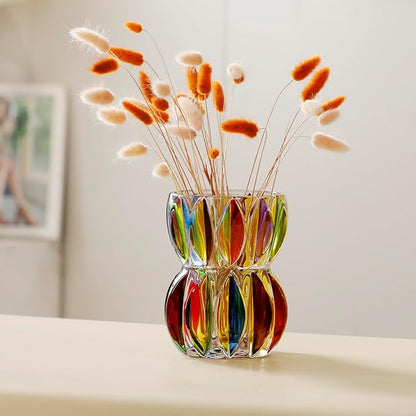 Hand Painted Colorful Crystal Glass Vase 6.9 inch Tall.