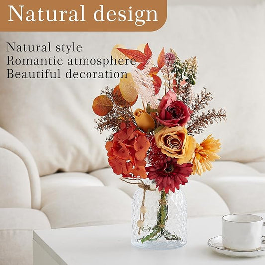 Artificial Flowers Combo Orange Flowers Mix Silk Flowers Gerbera, fake flowers for DIY Wedding Bridal Bouquets, Floral Arrangement, Table Centerpieces. Fake Plastic Flowers Bulk Vase Decoration