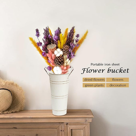 Notakia Galvanized Metal Vases Farmhouse French Flower Bucket Vases for Cut Flowers for Home Decor and Wedding Table Centerpiece Decorations (Beige Set of 8)