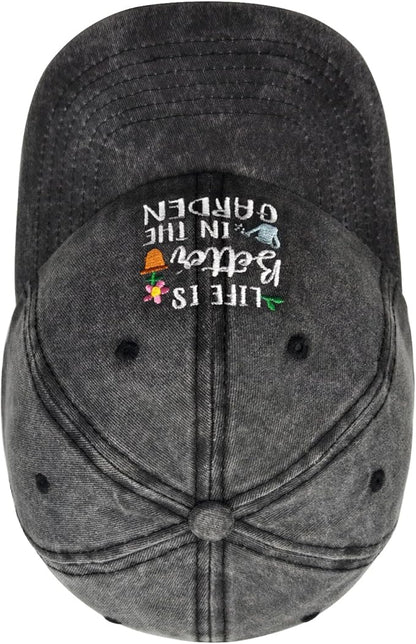 Gardening Gifts for Women, Gardening Hat, Adjustable Washed Cotton Embroidered Baseball Cap