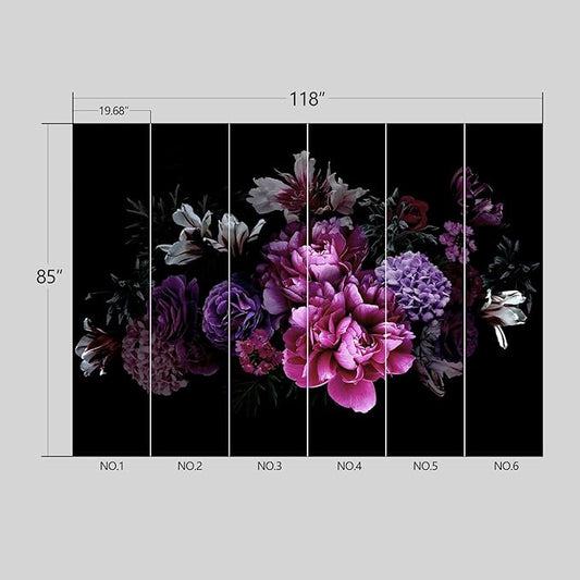 Black Peony Floral Wallpaper Peel and Stick Wall Mural for Bedroom Living Room - 85"x118"