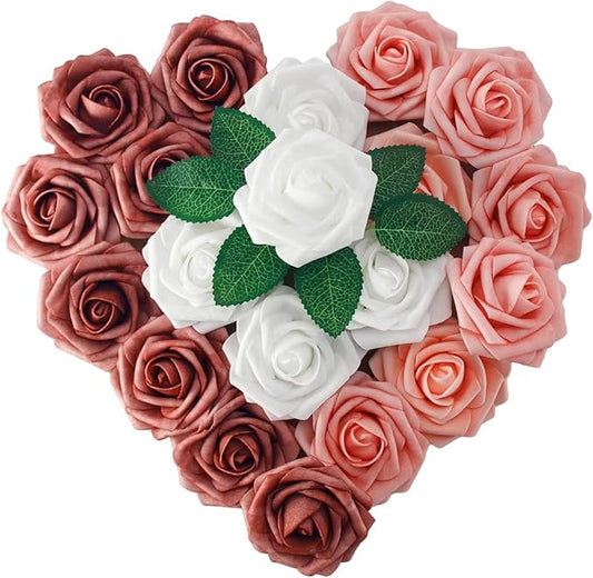 [25 PCS] Multi Pink Roses Artificial Flowers with Long Stem Real Touch Fake Foam Roses for Decoration DIY Wedding Bouquets Centerpieces Bridal Shower Mothers Day Party Flower Arrangements Home Decor