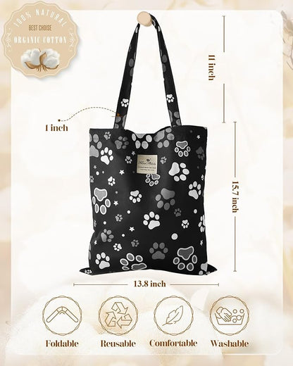 Aesthetic Cotton Tote Bag for Women - Reusable Shoulder Bag with Buckle Fabric Bag for Gym, Travel, Work