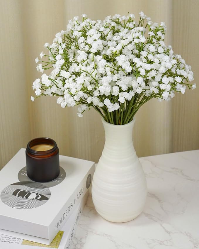 24Pcs Babys Breath Artificial Flowers Bulk, 11inch Fake Baby Breath Flowers White Faux Gypsophila Real Touch Flowers for Outdoors Wedding DIY Bouquet Arrangement Party Home Table Decor