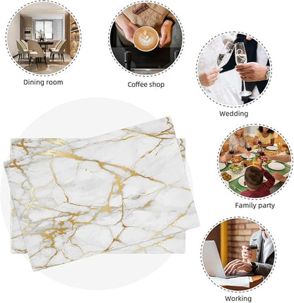 Placemats 4 pcs Marble Double-Layer Imitation Linen Place Mats Non-Slip Heat-Resistant Tablemats for Home Restaurant Hotel 18×12 Inch