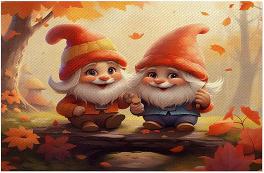 Fall Gnomes Cute Placemats Set of 1 PVC Vinyl Non Slip Table Mats Heat Resistant Place Mats Washable Wipeable Dining Table Mat for Kitchen Decor Party Indoor Outdoor Decorative Gift