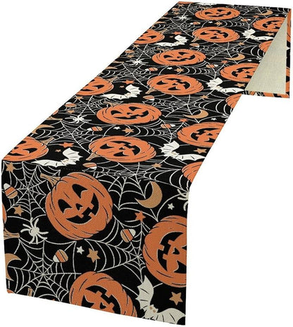 Bat Table Runner,Halloween Pumpkin Spider Web Table Runner for Home Kitchen Table Dining Garden Farmhouse Wedding Party Decor 13x90 Inch