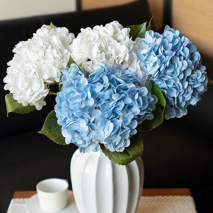 3PCS 22 inch Realistic Artificial Hydrangea Large Real Touch Flowers Artificial Flowers Dry Flowers Outdoor Wedding Christmas Office Family Party Living Room Table Decoration (Blue)