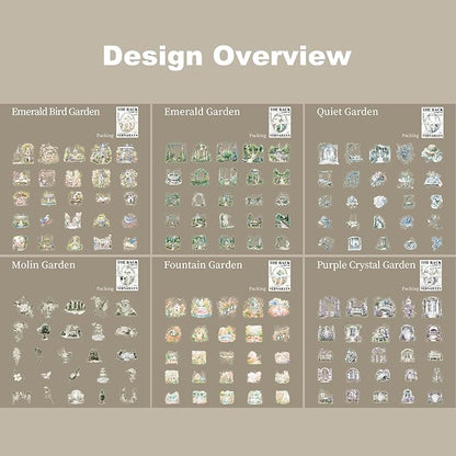 150Pcs Garden Theme PET Sticker Set, Floral Landscape Scrapbook Supplies for Journaling, Junk Journal, DIY Crafts, and Decorative Projects