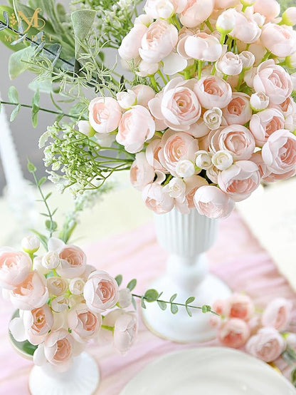 Meldel 32Pcs Ranunculus Artificial Flower, Faux Silk Mini Ranunculus Flowers for DIY Bouquet, Bulk Fake Peony Wedding Filler Flowers for Centerpieces Arrangements Bridal Shower Decorations Light Pink