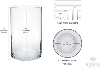 Royal Imports Flower Glass Vase Decorative Centerpiece for Home or Wedding - Cylinder Shape, 6" Tall, 3.5" Opening, Clear