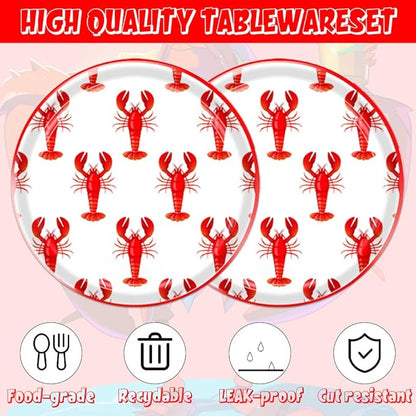 40Pcs Crawfish Boil Party Supplies Lobster Birthday Decorations Disposable Paper Plates and Napkins Set Seafood Boil Party Supplies for Birthday Baby Shower Dccorations