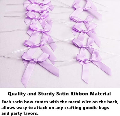 50 Pieces 3 inch Satin Ribbon Twist Tie Bows, Pretied Bows with Twist Ties, Twist Bows Treats Bags, Bow Ties for Treats, Cake Pops, Baby Shower, Crafts, Gift Wrapping Favors (Light Purple)