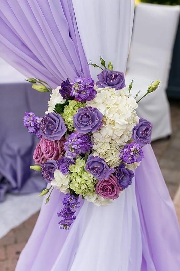 100pcs Purple Glitter Roses 2.56" Foam Glitter Flowers Fake Roses Purple Flowers Artificial Roses for Bridal Shower Centerpieces DIY Wedding Flower Floral Arrangements (Purple)