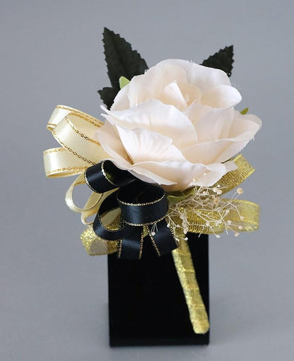 Aimto Ivory Rose and Black Wrist Corsage and Boutonniere Set for Wedding Flower Accessories Prom Suits