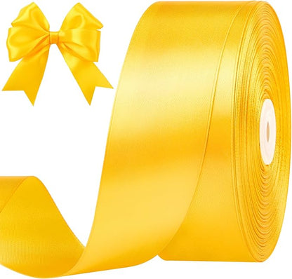 1-1/2 Inches 100 Yards Yellow Satin Ribbon, Solid Fabric Ribbon Roll for Flower Bouquets, Gift Wrapping, Wedding, Handmade Crafts