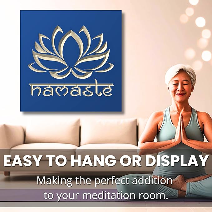 Namaste Lotus Flower Wall Decor - Choice of Colors and Sizes | Carved Wooden Zen Wall Decoration, Meditation Room Art, Namaste Decor for Wall, Yoga Studio, Pooja Room, Alter | True Stock Studios