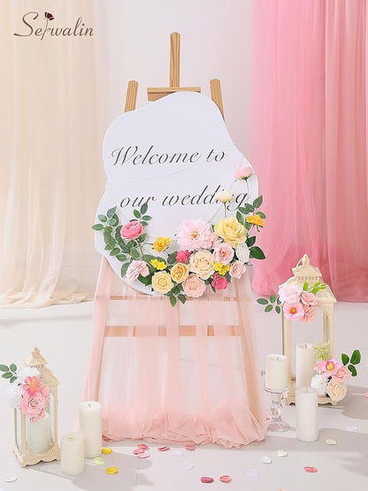 Serwalin Pink Artificial Flowers, Yellow Silk Fake Flowers for DIY Wedding Bridal Bouquets, Wedding Cake Flowers for Table Centerpieces Baby Shower Birthday Party Home Decorations