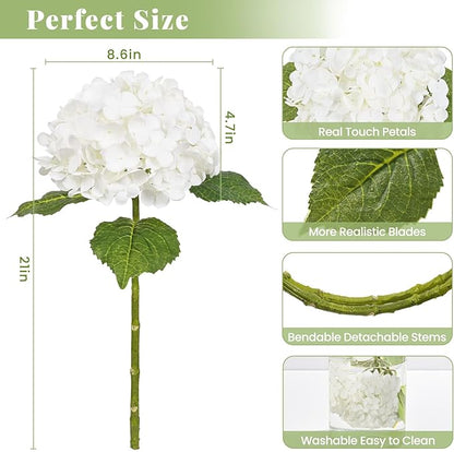 MARTINE MALL 2Pcs 21in Hydrangea Artificial Flowers, Latex Real Touch Hydrangeas Lifelike Large Hydrangea Flowers for Home Decor Party Arrangements Wedding Bouquets Centerpieces (White)