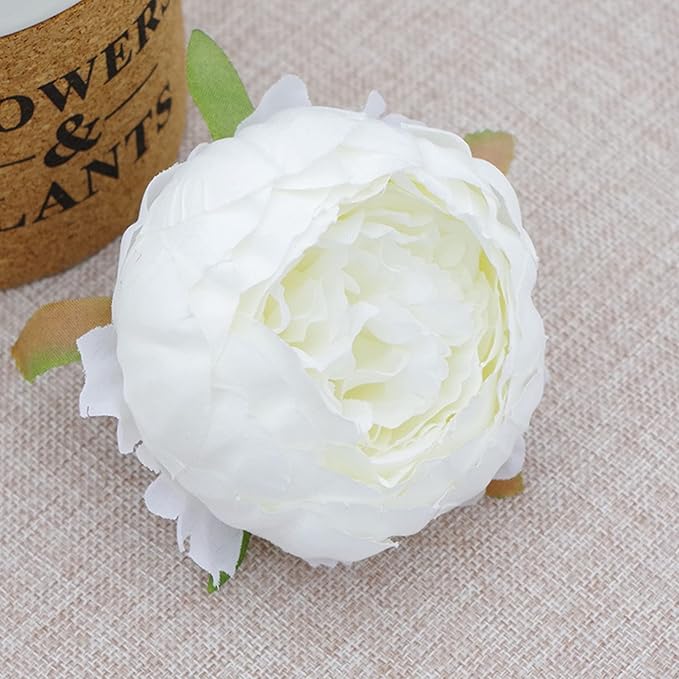 FagusHome 25 Pcs Silk Peony Artificial Flower Heads 4 inch Fake Peony Flowers Heads with Stems Artificial Peony Flower Heads in Bulk Wholesale for Wedding Home Decor (Off White)