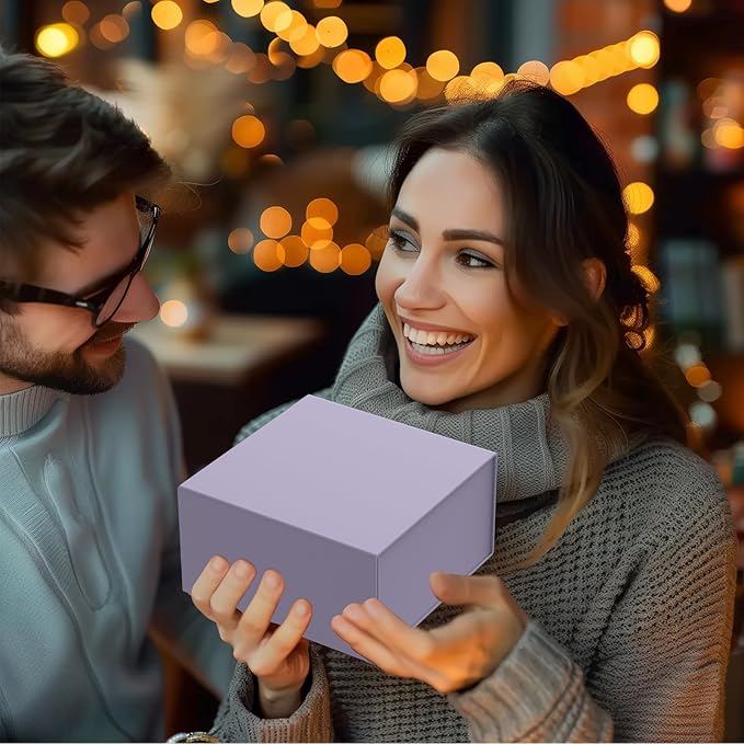 Gift Box 8x8x4 Inch with Magnetic Closure Lid Purple Gift Box For Presents,Birthday box,Magnetic Box for Wrapping Gifts(Purple)