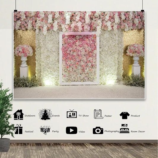 12x8ft Mother's Day Backdrop Spring Pink White Floral Romantic Flowers Wall Wedding Photography Background for Valentines Day Bridal Shower Birthday Newborn Womens Day Tea Party Decoration