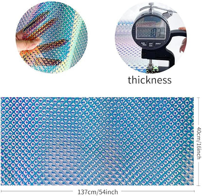 ONEART | Iridescent Transparent Embossed Vinyl Holographic Blue Clear PVC Vinyl Craft Film 16"×54" for Sewing DIY Projects-Diamond