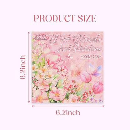 Floral Stickers Set,30 Sheets Pink Waterproof PET Clear Flower Stickers for Scrapbooking Journaling Bullet Journal Junk Journal Supplies