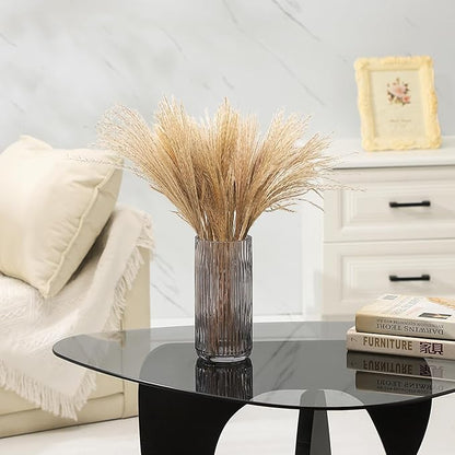 Ribbed Glass Vase, Flower Vases for Bouquet, Black Glass Vases for Flowers, Modern Ribbed Vase for Living Room, Bathroom, Dining Table, Office, Wedding, Centerpieces, 8 Inches