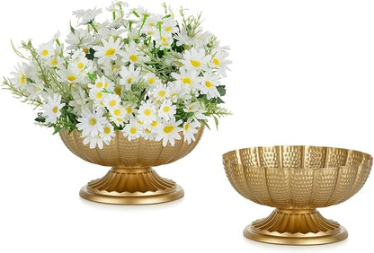 NUPTIO Small Gold Vases for Centerpieces: Brass Compote Vases for Flowers - Metal Pedestal Bowl Decor for Wedding Table Home Set of 2