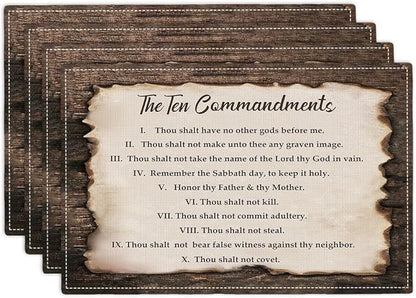 10 Commandments Placemats Set of 4, Ten Commandments Religious Place Mats Washable Double-Sided Table Mats for Kitchen Dining Room Home Party Indoor 4 PCS 12x18 Inch