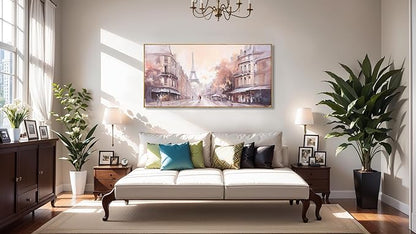 Paris Decor Modern Artwork Couple Room Wall Art Landscape Canvas Painting for Living Room Bedroom Office - Large 20"x40" Framed