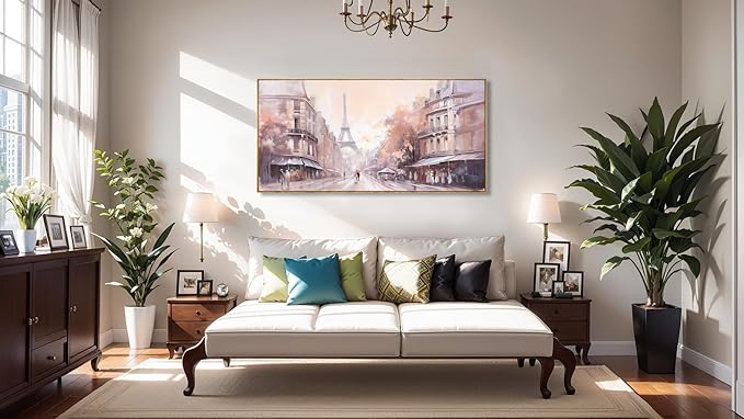 Wall Art Paris Paintings Modern Artwork for Couple Room - Landscape Canvas for Living Room, Bedroom, Office - Large Decor 24"x48" Framed