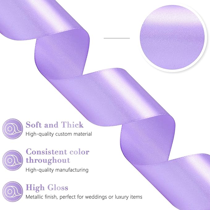 Lavender Ribbon 1-1/2 Inch, 60 Yards Lavender Light Purple Satin Ribbon for Gift Wrapping, Fabric Ribbon for Flower Bouquet Crafts Christmas Easter